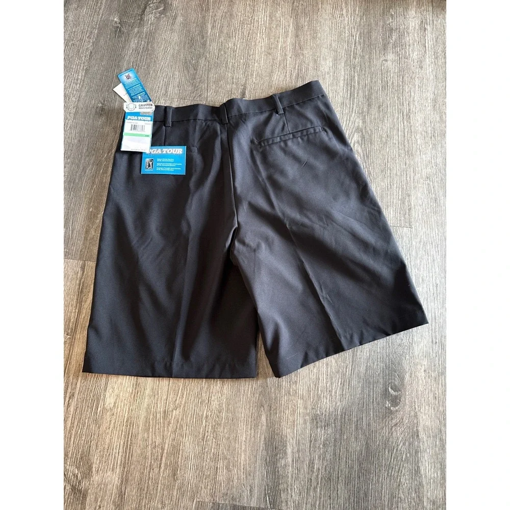 PGA TOUR shorts Mens 34W golf Caviar Black Pleated Golf‎ Gripper Waistband NWT